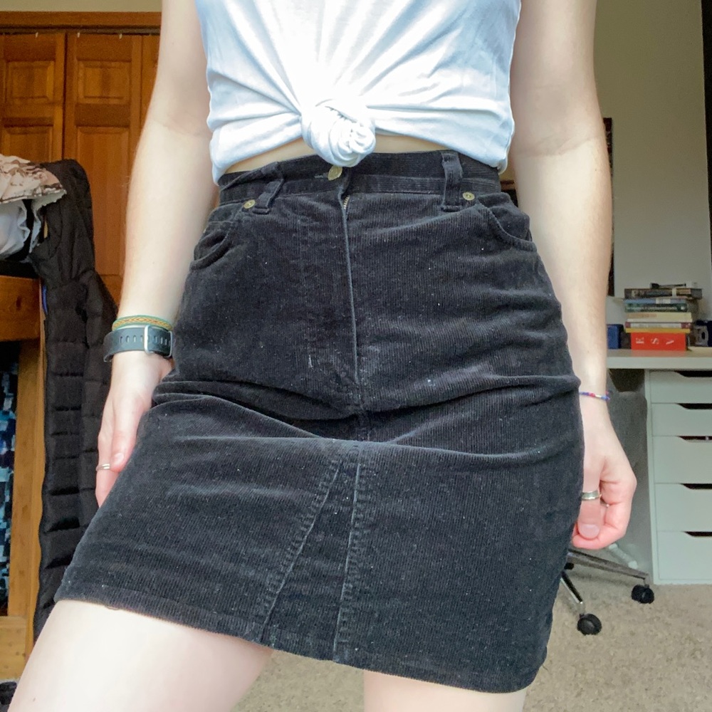Black corduroy mini skirt